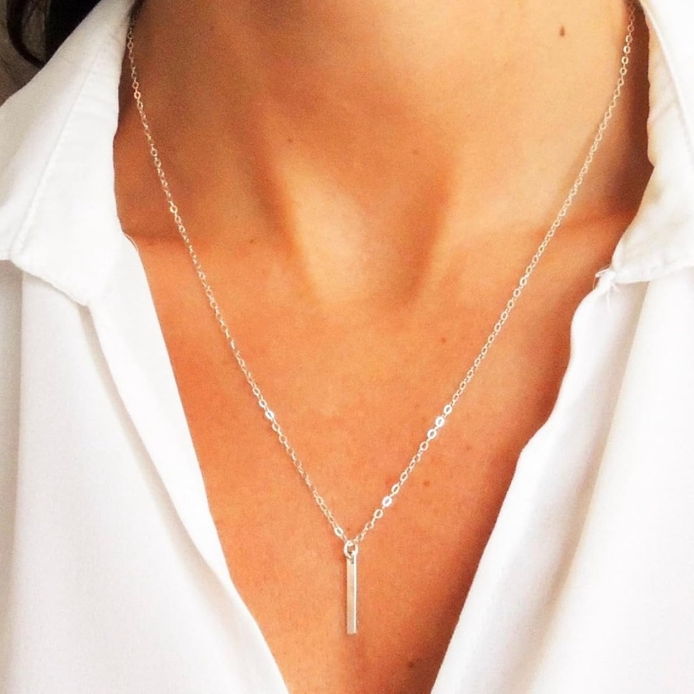 💞 New Elegant Silver Bar Pendant Necklace